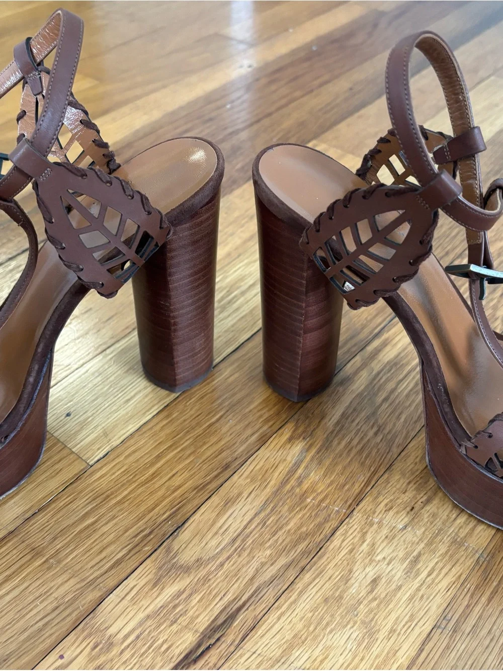 Aquatalia Brown Leather Cutout Platform Sandals